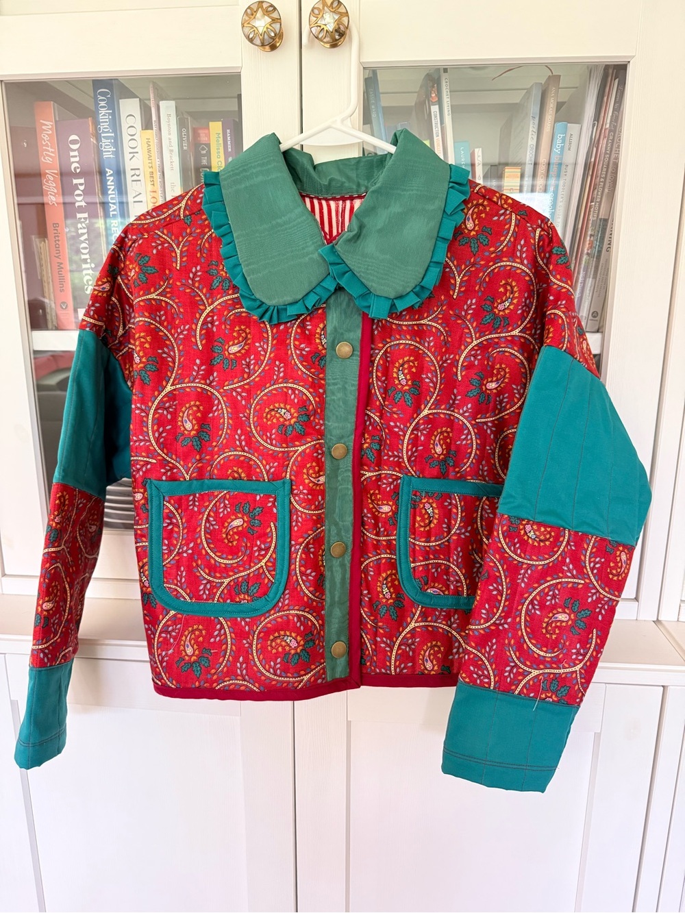 Teal & Red Printed Quilted Jacket - Womens